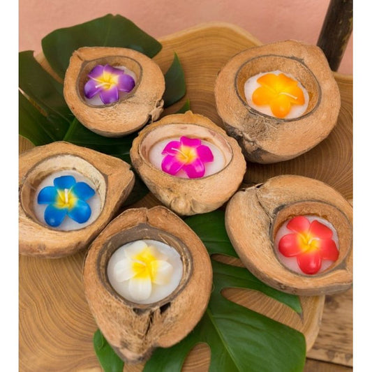 Flower Candle in Coconut Shell