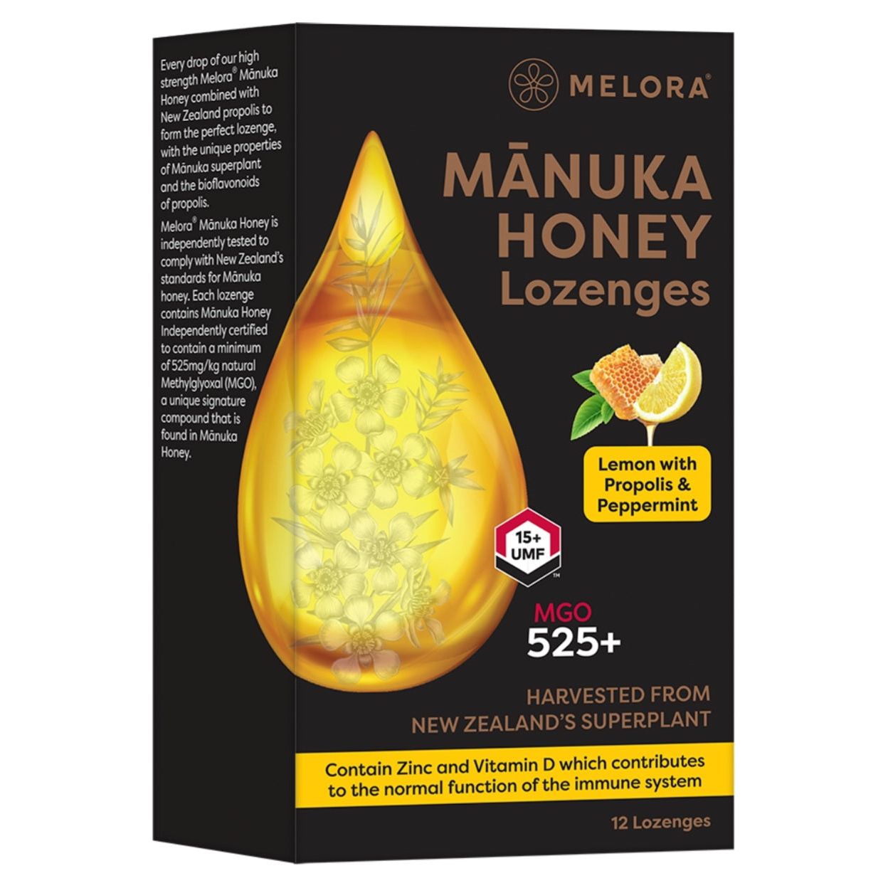 Manuka Honey 525 MGO Lemon and Propolis 12 Lozenges