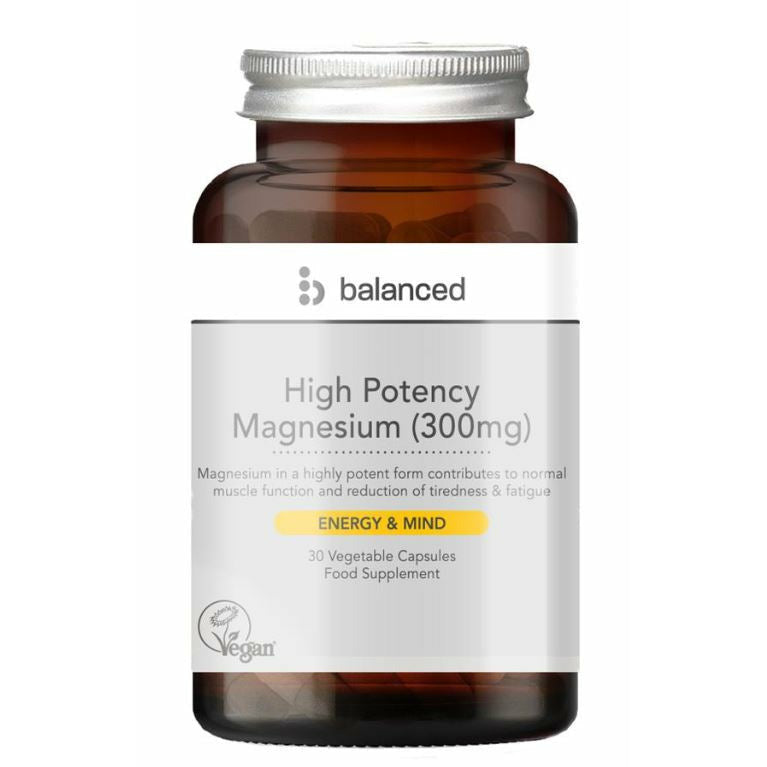 High Potency Magnesium (300mg) 30 Veggie Caps - Reusable Bottle